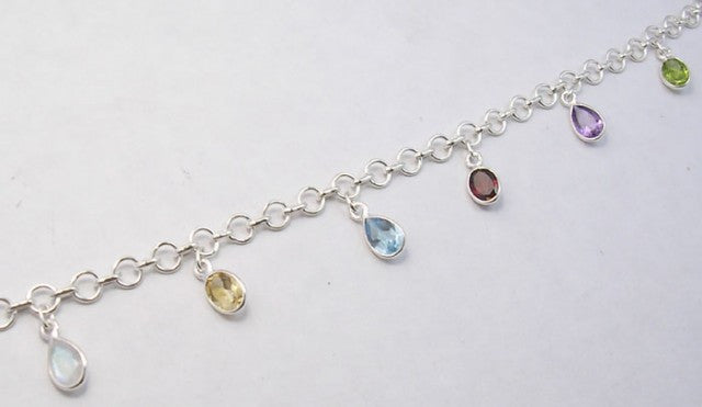 Bratara Argint 925 cu Pietre Multicolore 20.3 cm lungime