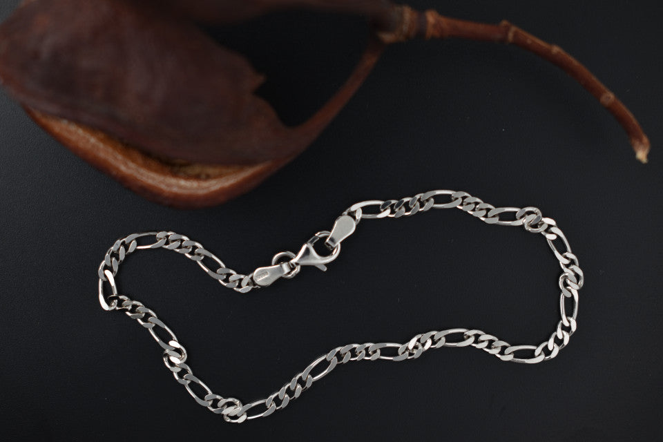 Bratara Argint 925 Figaro, rodiat, lungime 23 cm