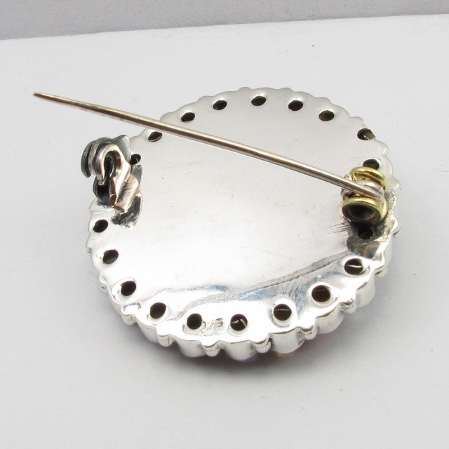 Brosa Argint 925 cu Ametist, Citrin, Carnelian,Garnet, Piatra Lunii si PerlaFreshWater, 3.1 cm