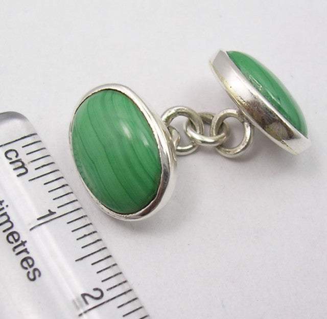 Butoni Argint 925 cu Malachit, 1.4 cm lungime