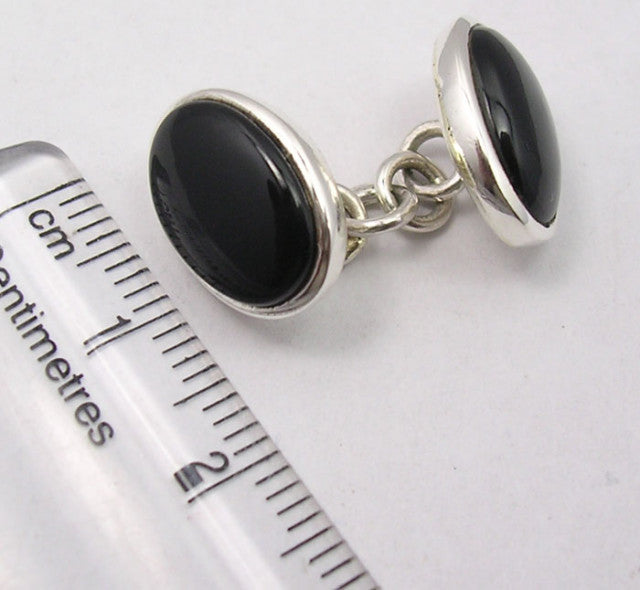 Butoni Argint 925 cu Onix Negru 1.4 cm lungime