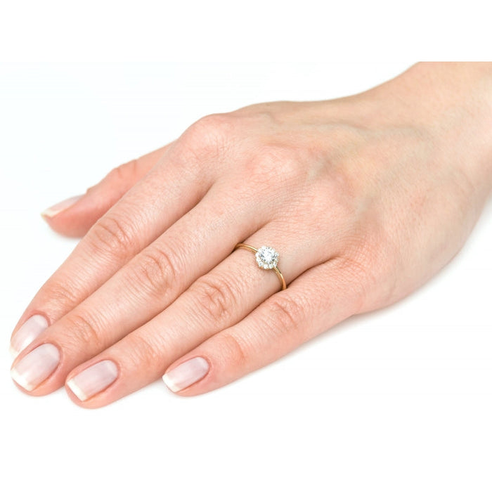 Inel Aur 8K cu Zirconii și Design Floral Delicat