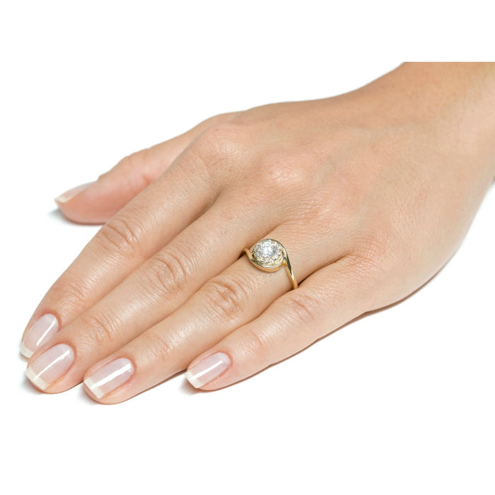 Inel Aur 8K Cu Piatră Mare și Detaliu Floral