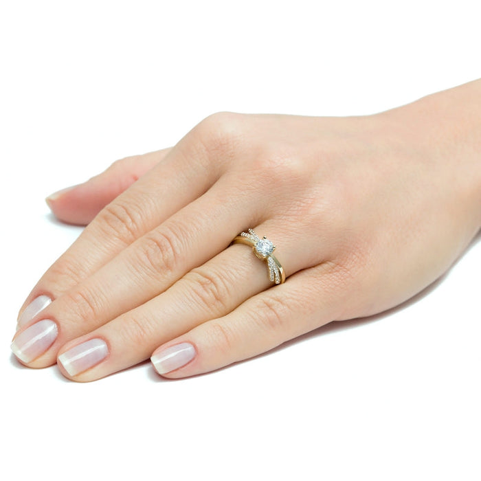 Inel Aur 8K cu Zirconii - Design Împletit Elegant