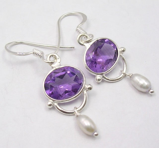 Cercei Argint 925 cu Ametist, 3.9 cm lungime