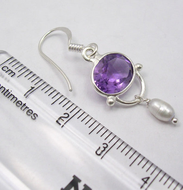 Cercei Argint 925 cu Ametist, 3.9 cm lungime