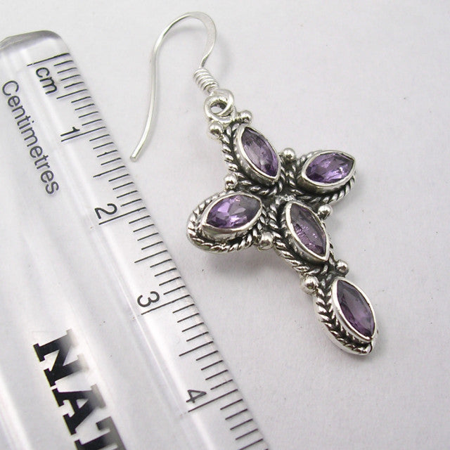 Cercei Argint 925 cu Ametist, 4.3 cm lungime