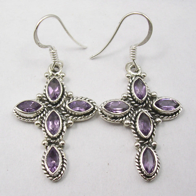 Cercei Argint 925 cu Ametist, 4.3 cm lungime