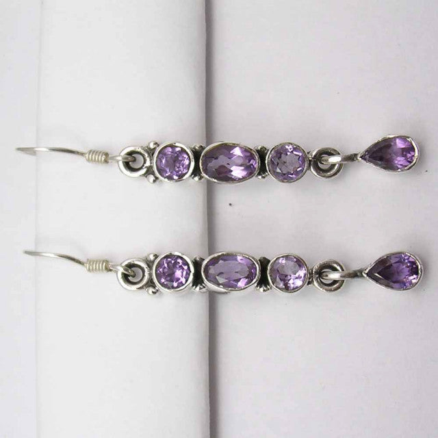 Cercei Argint 925 cu Ametist, 4.7 cm lungime