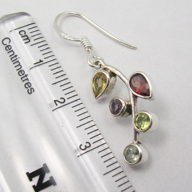 Cercei Argint 925 cu Ametist, Citrin, GarnetPeridot si Topaz albastru, 3.7 cm lungime