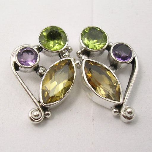 Cercei Argint 925 cu Ametist,Citrin si Peridot 1.9 cm lungime