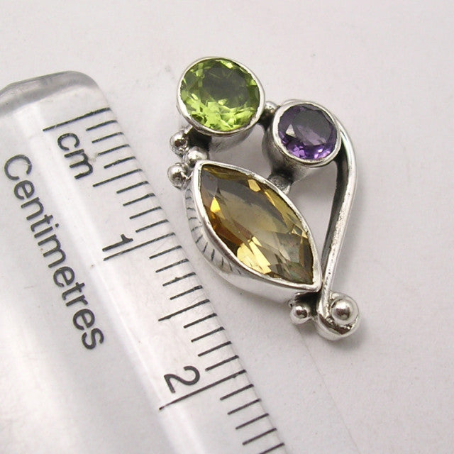 Cercei Argint 925 cu Ametist,Citrin si Peridot 1.9 cm lungime