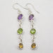 Cercei Argint 925 cu Ametist,Citrin si Peridot, 5.5 cm lungime
