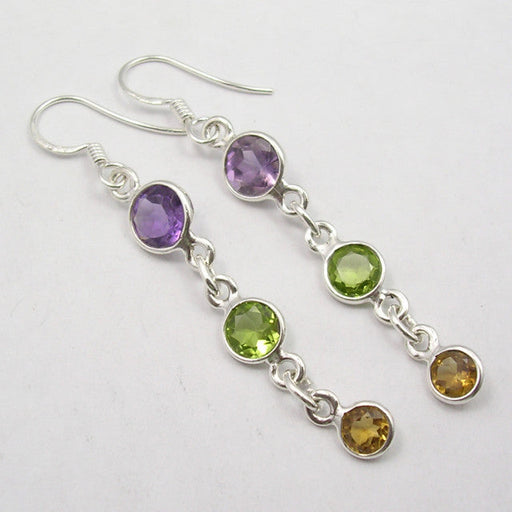 Cercei Argint 925 cu Ametist,Citrin si Peridot, 5.5 cm lungime