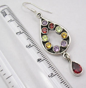 Cercei Argint 925 cu Ametist, Garnet,Peridot, Citrin, 5.4 cm lungime