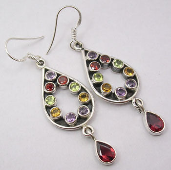 Cercei Argint 925 cu Ametist, Garnet,Peridot, Citrin, 5.4 cm lungime