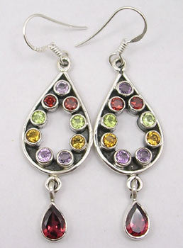 Cercei Argint 925 cu Ametist, Garnet,Peridot, Citrin, 5.4 cm lungime