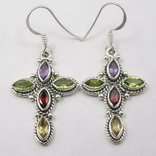 Cercei Argint 925 cu Ametist,Peridot, Garnet,Citrin, 4.3 cm lungime