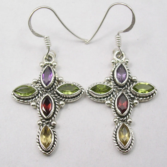 Cercei Argint 925 cu Ametist,Peridot, Garnet,Citrin, 4.3 cm lungime