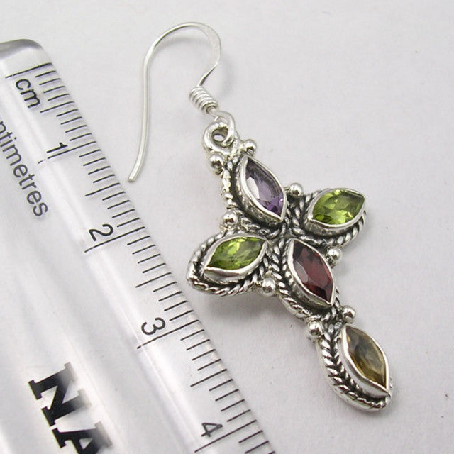 Cercei Argint 925 cu Ametist,Peridot, Garnet,Citrin, 4.3 cm lungime