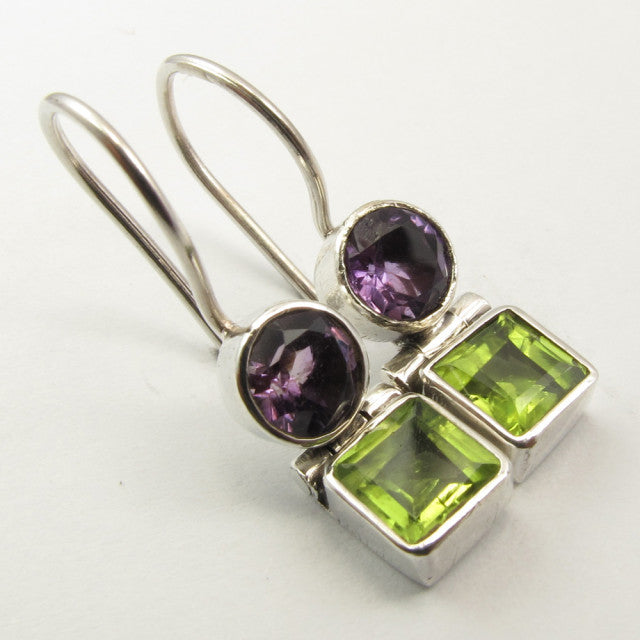 Cercei Argint 925 cu Ametist si Peridot, 2.5 cm lungime