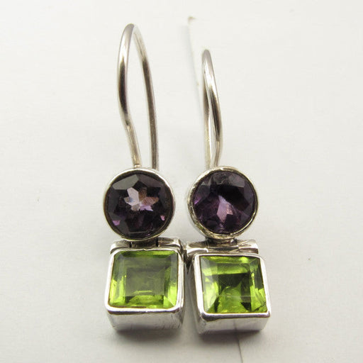 Cercei Argint 925 cu Ametist si Peridot, 2.5 cm lungime
