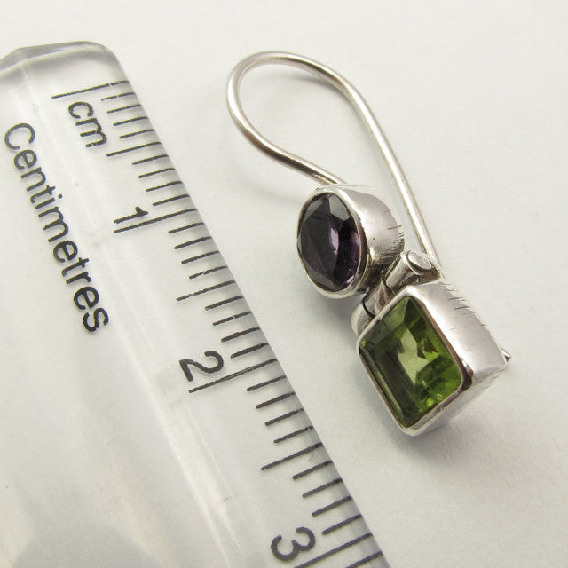 Cercei Argint 925 cu Ametist si Peridot, 2.5 cm lungime