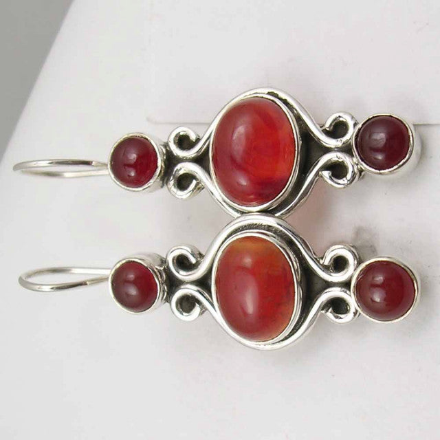 Cercei Argint 925 cu Carnelian, 3,8 cm lungime