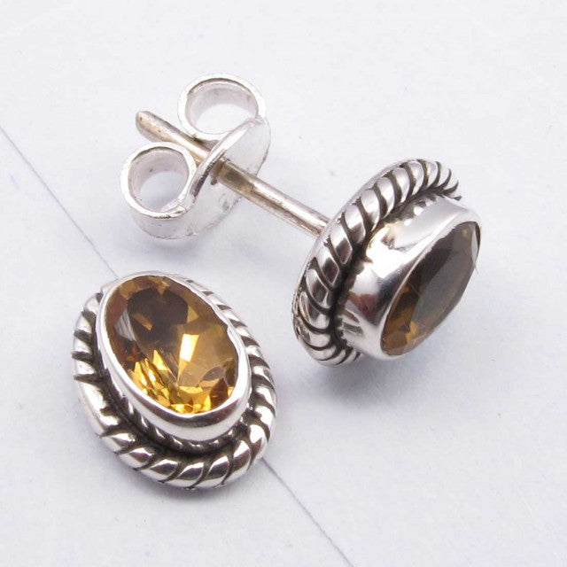 Cercei Argint 925 cu Citrin, 0.9 cm lungime