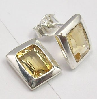 Cercei Argint 925 cu Citrin, 1 cm lungime