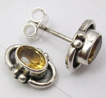 Cercei Argint 925 cu Citrin, 1 cm lungime