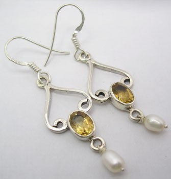 Cercei Argint 925 cu Citrin , 4.8 cm lungime