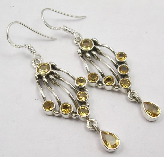 Cercei Argint 925 cu Citrin, 5.2 cm lungime