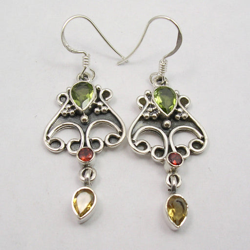 Cercei Argint 925 cu Citrin, Garnet si Peridot, 5.1 cm lungime