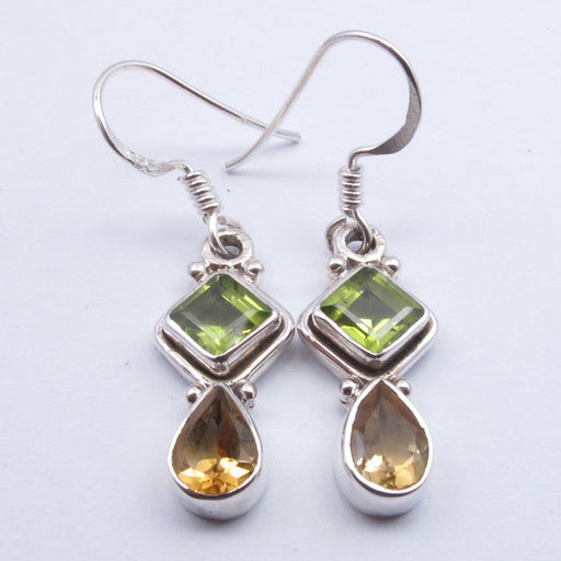 Cercei Argint 925 cu Citrin si Peridot, 3.5 cm lungime