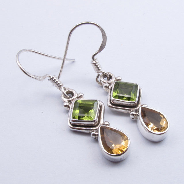 Cercei Argint 925 cu Citrin si Peridot, 3.5 cm lungime