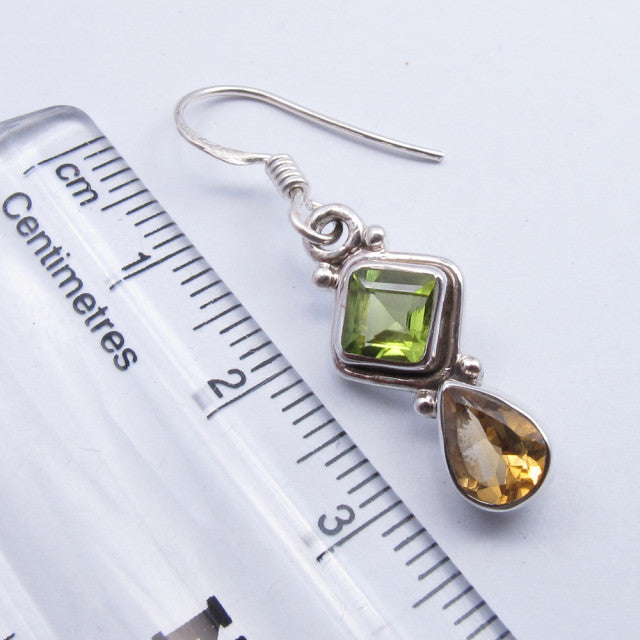 Cercei Argint 925 cu Citrin si Peridot, 3.5 cm lungime