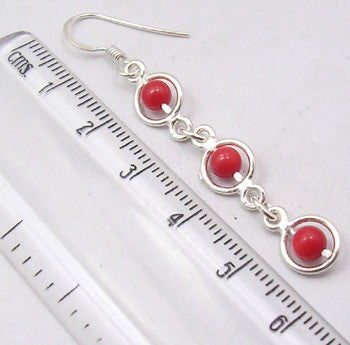 Cercei Argint 925 cu Coral, 5.5 cm lungime