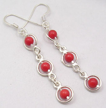 Cercei Argint 925 cu Coral, 5.5 cm lungime