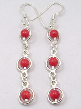 Cercei Argint 925 cu Coral, 5.5 cm lungime