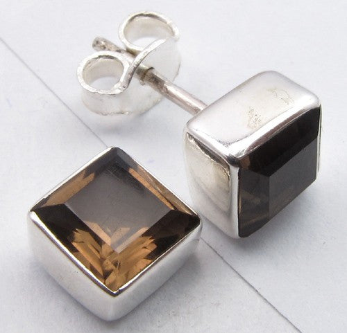 Cercei Argint 925 cu Cuart Fumuriu, 0,7 cm lungime