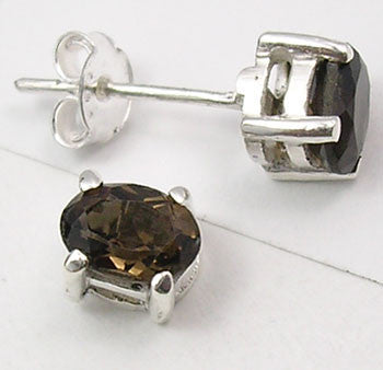 Cercei Argint 925 cu Cuart Fumuriu, 0.7 cm lungime