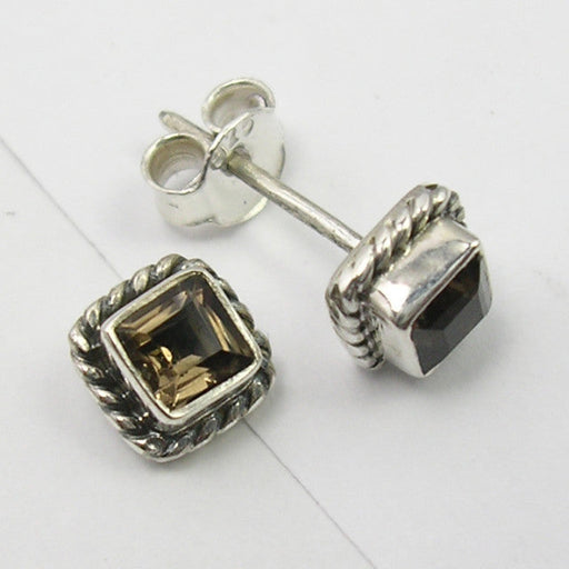 Cercei Argint 925 cu Cuart Fumuriu, 0.7 cm lungime