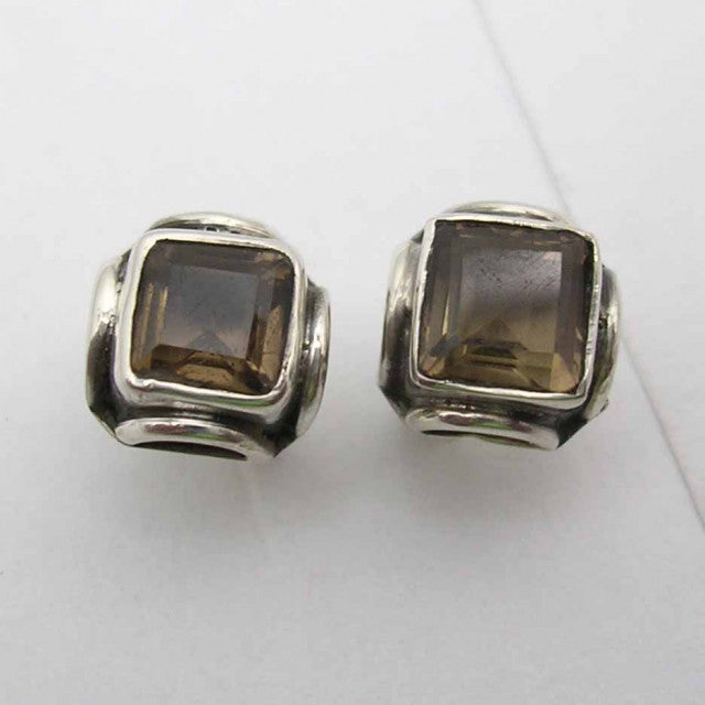 Cercei Argint 925 cu Cuart Fumuriu, 0,7 cm lungime