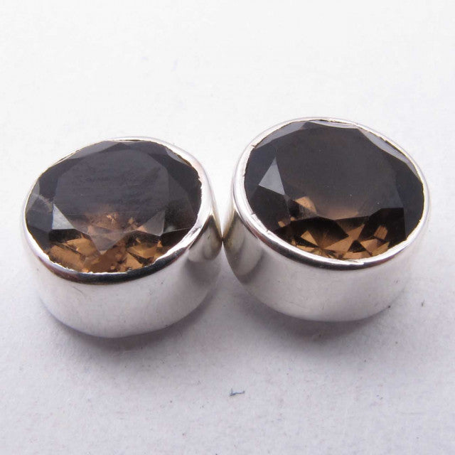 Cercei Argint 925 cu Cuart Fumuriu, 0.8 cm lungime