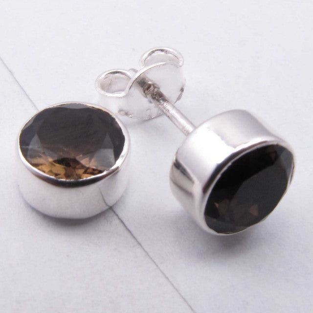 Cercei Argint 925 cu Cuart Fumuriu, 0.8 cm lungime