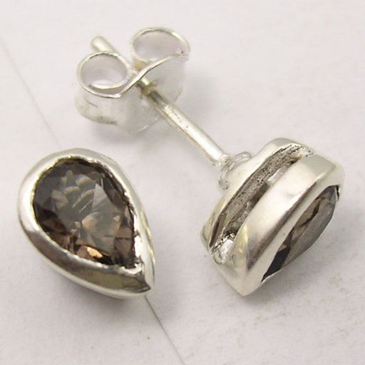 Cercei Argint 925 cu Cuart Fumuriu, 0.8 cm lungime