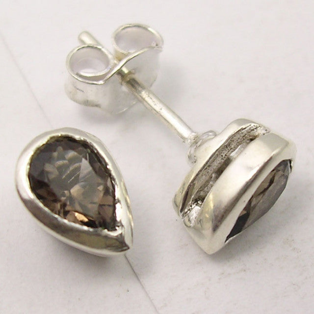 Cercei Argint 925 cu Cuart Fumuriu, 0.8 cm lungime