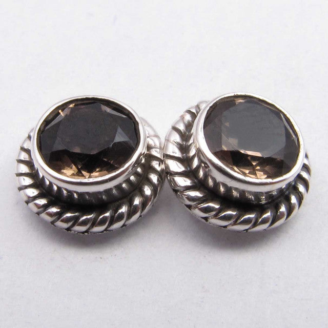 Cercei Argint 925 cu Cuart Fumuriu, 0.8 cm lungime