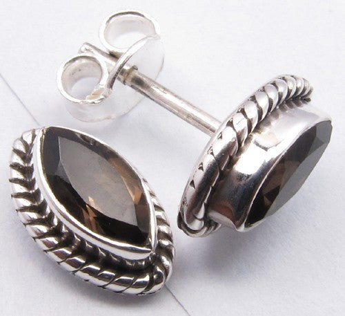 Cercei Argint 925 cu Cuart Fumuriu, 1,1 cm lungime